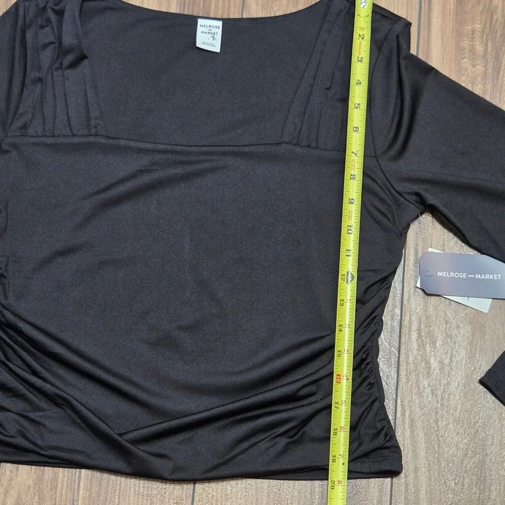 Melrose and Market Nordstrom NWT Black Ruched Square Neck Top Size L NEW